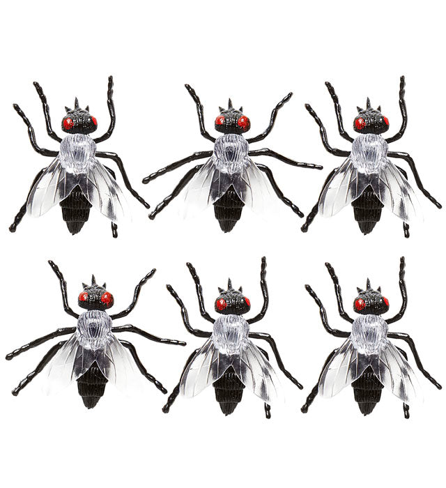 Set mit 6 realistischen schwarzen Fliegen 5,5 cm für Kostümzubehör