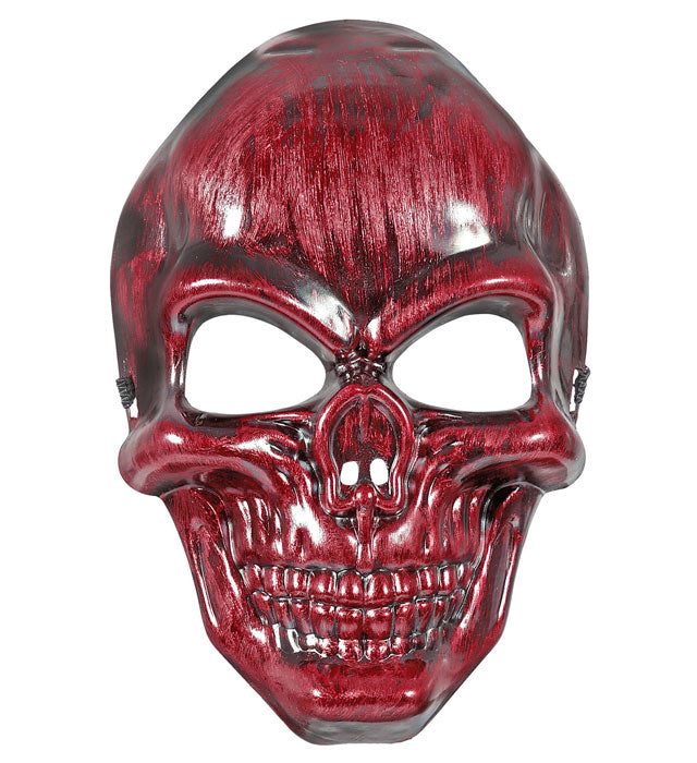 Rote Skelettmaske mit glänzender Metalloptik für Fasnacht und Halloween