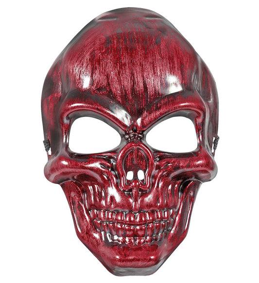 Rote Skelettmaske mit glänzender Metalloptik für Fasnacht und Halloween