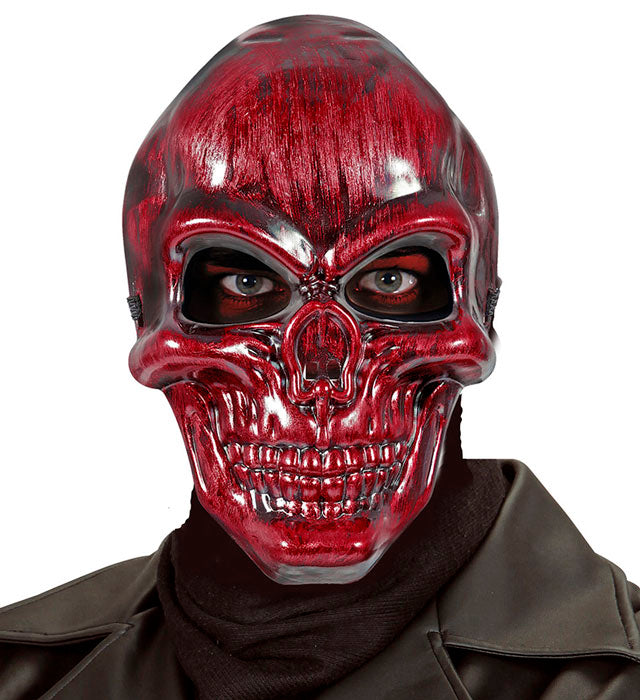 Rote Skelettmaske mit glänzender Metalloptik für Fasnacht und Halloween