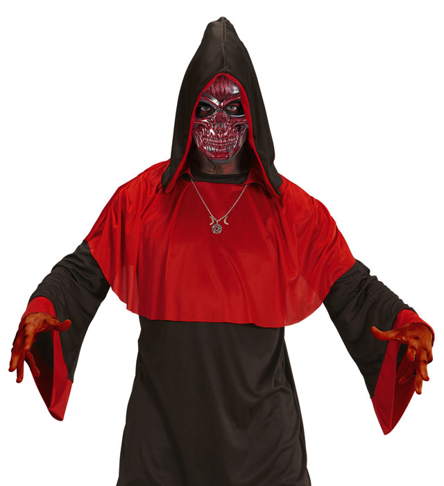Rote Skelettmaske mit glänzender Metalloptik für Fasnacht und Halloween
