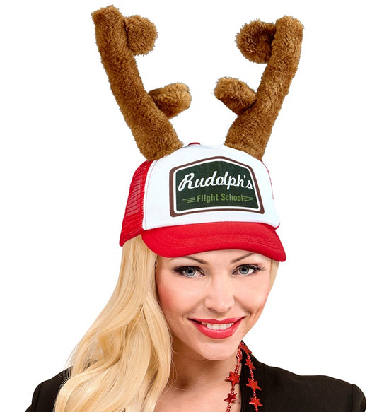 Flauschiger Rentierhut mit Geweih und roter Nase als Fasnacht-Accessoire
