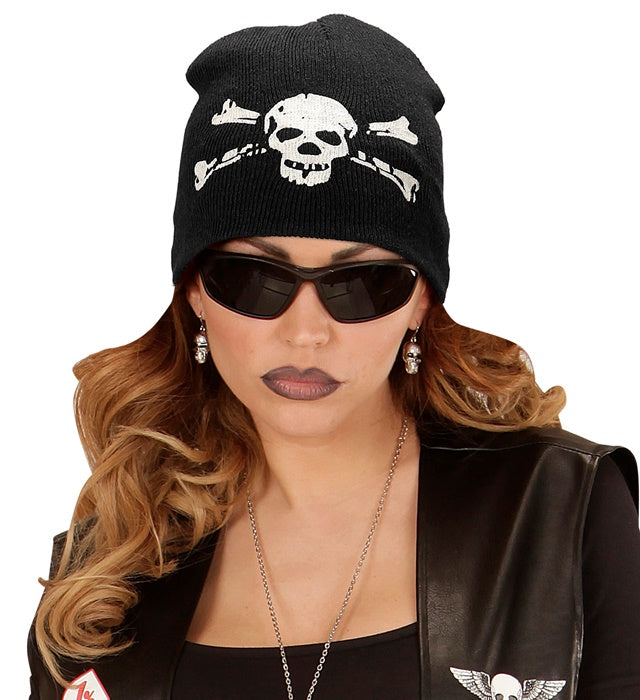Piraten Totenkopf Mütze mit schwarzem Hintergrund und weißem Totenkopf-Motiv