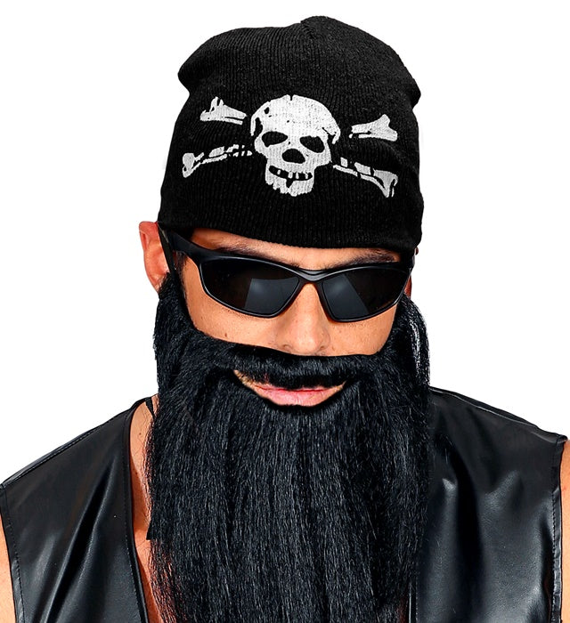Piraten Totenkopf Mütze mit schwarzem Hintergrund und weißem Totenkopf-Motiv