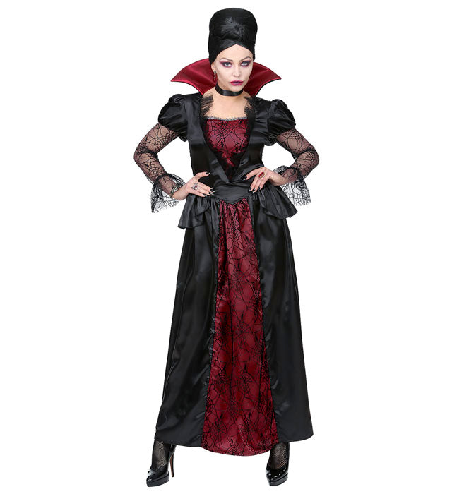 Schwarzes elegantes Vampirkleid mit passendem Halsband für Fasnacht