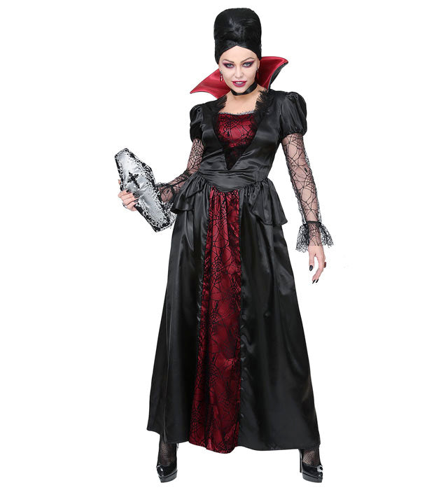 Schwarzes elegantes Vampirkleid mit passendem Halsband für Fasnacht
