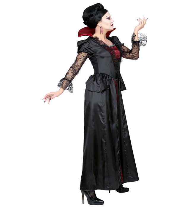Schwarzes elegantes Vampirkleid mit passendem Halsband für Fasnacht