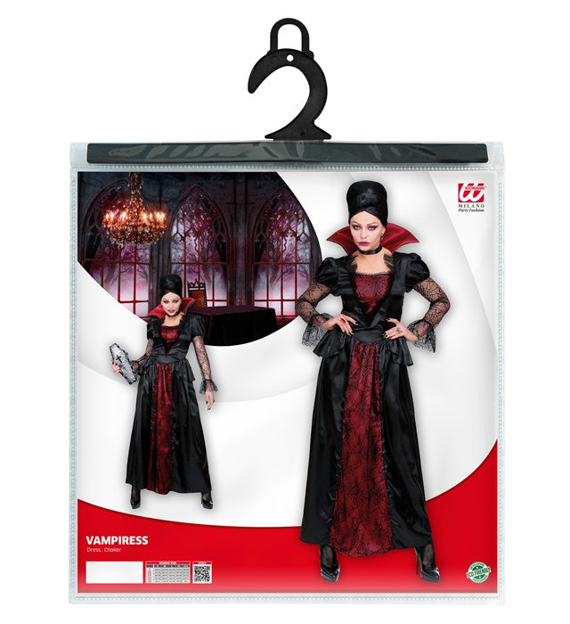 Schwarzes elegantes Vampirkleid mit passendem Halsband für Fasnacht