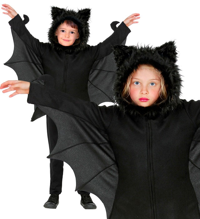 Fledermaus-Kapuzenjacke mit Flügeln an den Ärmeln, schwarzes Kostüm für Fasnacht