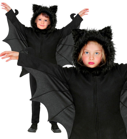 Fledermaus-Kapuzenjacke mit Flügeln an den Ärmeln, schwarzes Kostüm für Fasnacht