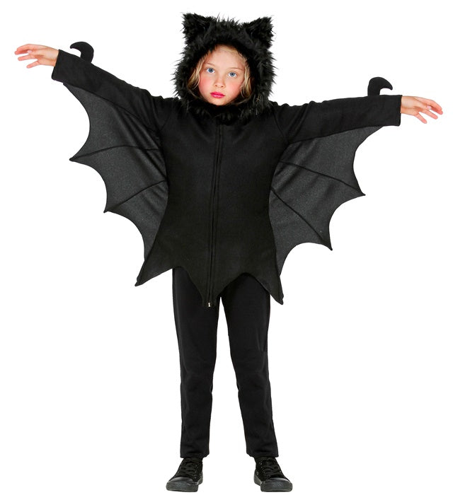 Fledermaus-Kapuzenjacke mit Flügeln an den Ärmeln, schwarzes Kostüm für Fasnacht