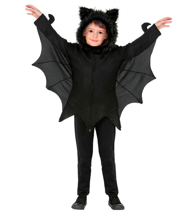 Fledermaus-Kapuzenjacke mit Flügeln an den Ärmeln, schwarzes Kostüm für Fasnacht