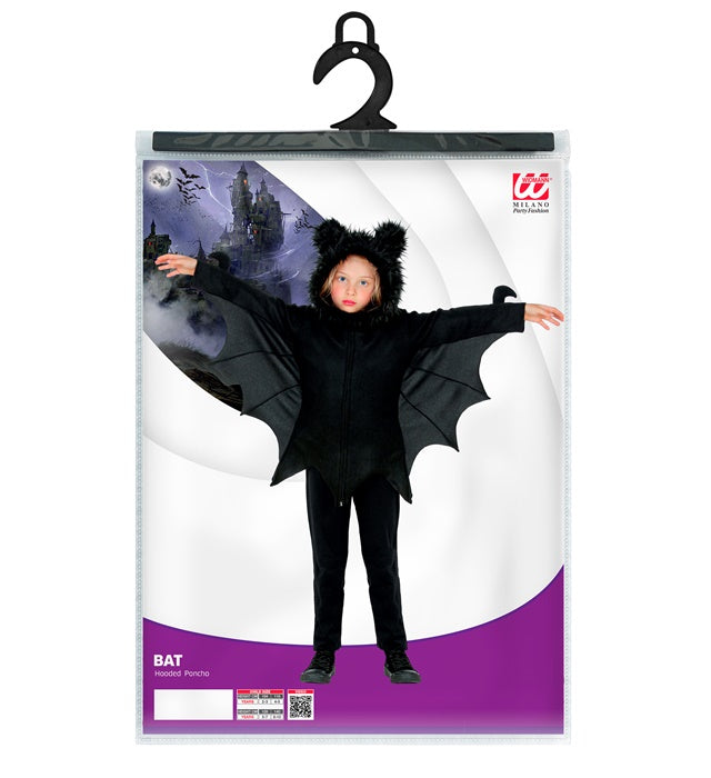 Fledermaus-Kapuzenjacke mit Flügeln an den Ärmeln, schwarzes Kostüm für Fasnacht