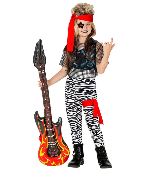 Rock Star Kostüm Set mit Netzshirt, Tank Top, Hose, Gürtel, Beinband und Bandana