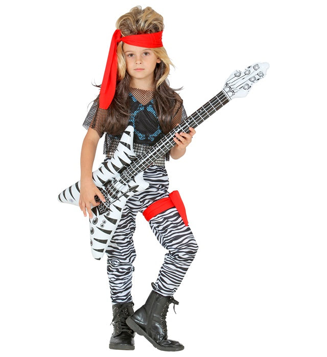Rock Star Kostüm Set mit Netzshirt, Tank Top, Hose, Gürtel, Beinband und Bandana