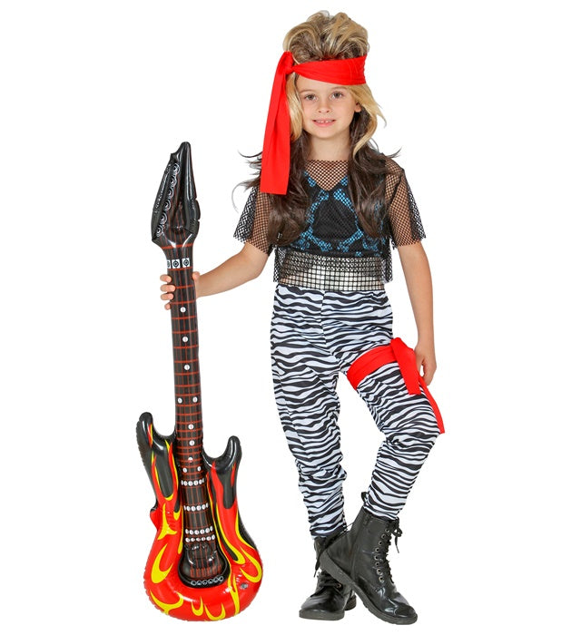 Rock Star Kostüm Set mit Netzshirt, Tank Top, Hose, Gürtel, Beinband und Bandana