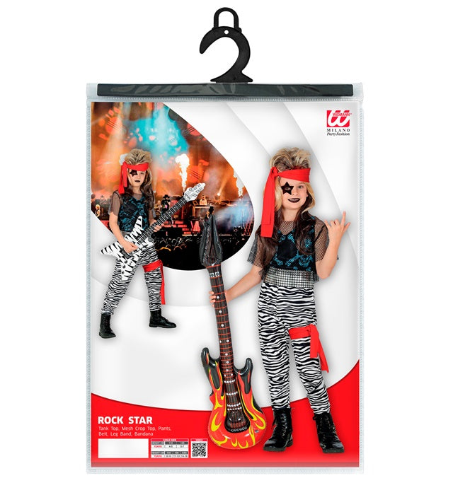 Rock Star Kostüm Set mit Netzshirt, Tank Top, Hose, Gürtel, Beinband und Bandana
