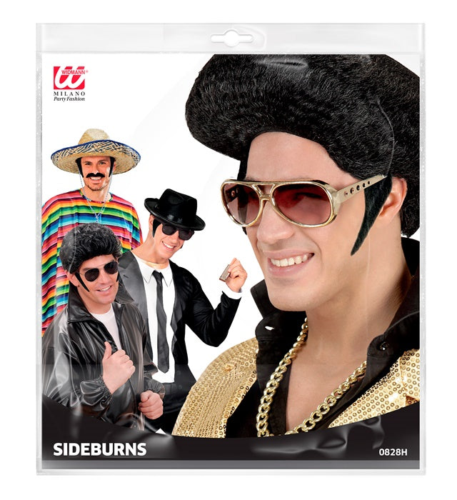 Schwarze selbstklebende Koteletten für Fasnacht und Karneval