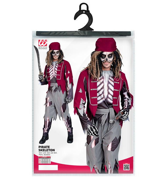 Skelett Pirat Kostüm bestehend aus Oberteil, Weste, Gürtel, Hose und Bandana