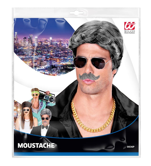 Klebbarer Schnurrbart Diplomat in den Farben Grau, Blond und Braun für Fasnacht und Karneval