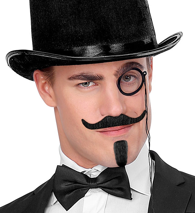 Schwarzer selbstklebender Schnurr- und Spitzbart im Kavalier-Stil