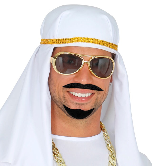 Schwarzer selbstklebender Bart und Schnurrbart im Araber-Stil auf weißem Hintergrund