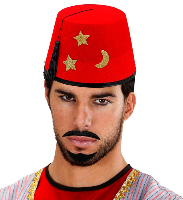 Schwarzer selbstklebender Bart und Schnurrbart im Araber-Stil auf weißem Hintergrund