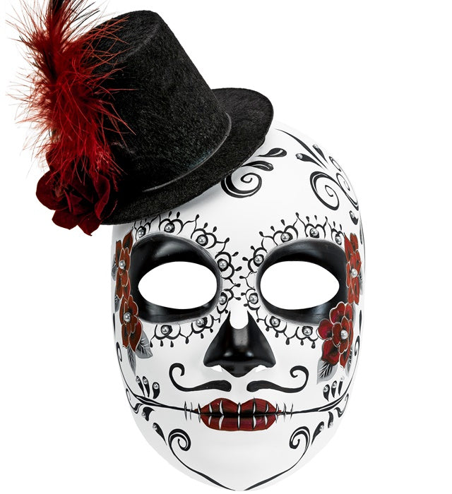 DIA DE LOS MUERTOS MASKE MIT HUT Weiss