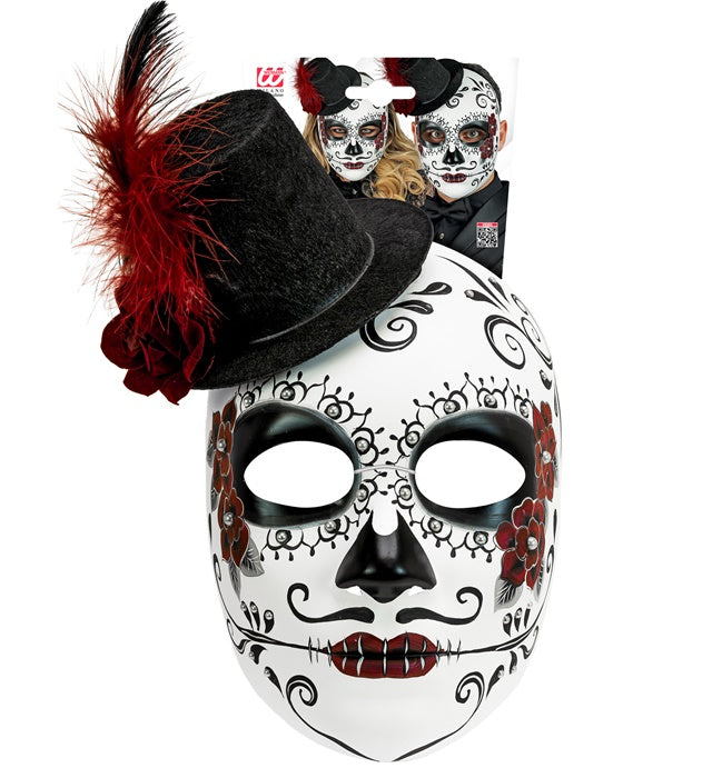 DIA DE LOS MUERTOS MASKE MIT HUT Weiss