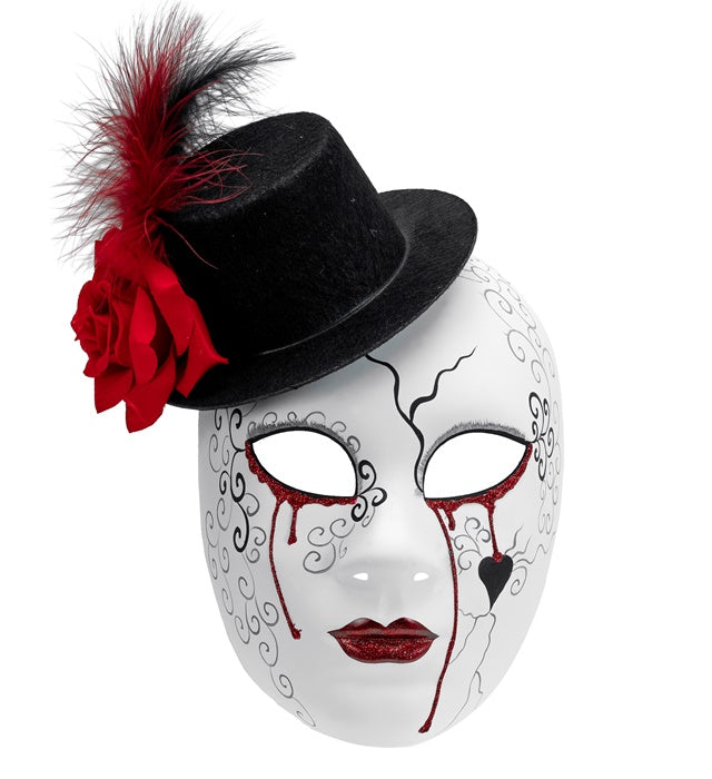 Commedia dell'Arte Maske blutige Frau mit Hut für Halloween und Fasnacht