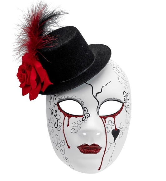 Commedia dell'Arte Maske blutige Frau mit Hut für Halloween und Fasnacht
