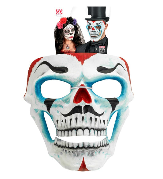 Dia de los Muertos Totenkopf Clownmaske mit bunten Verzierungen und elastischem Band