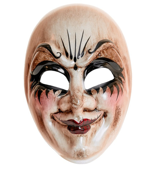 Unheimliche Commedia dell'Arte Maske mit düsterem Ausdruck