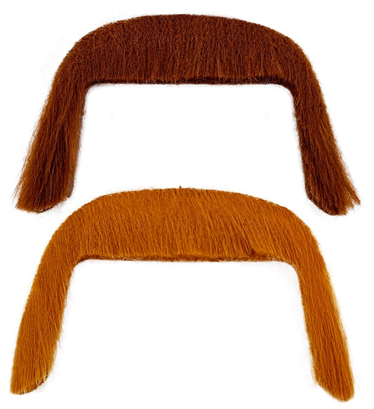 Selbstklebender Schnurrbart im 70er Jahre Stil in drei Farben: Grau, Blond und Braun