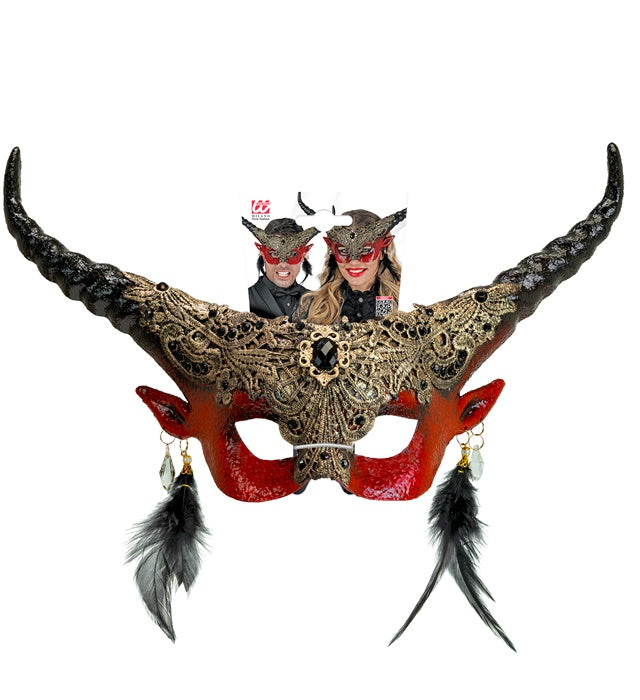 Rote Theater Augenmaske mit Teufel-Design für Fasnacht und Halloween