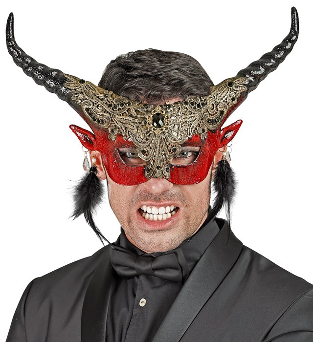 Rote Theater Augenmaske mit Teufel-Design für Fasnacht und Halloween