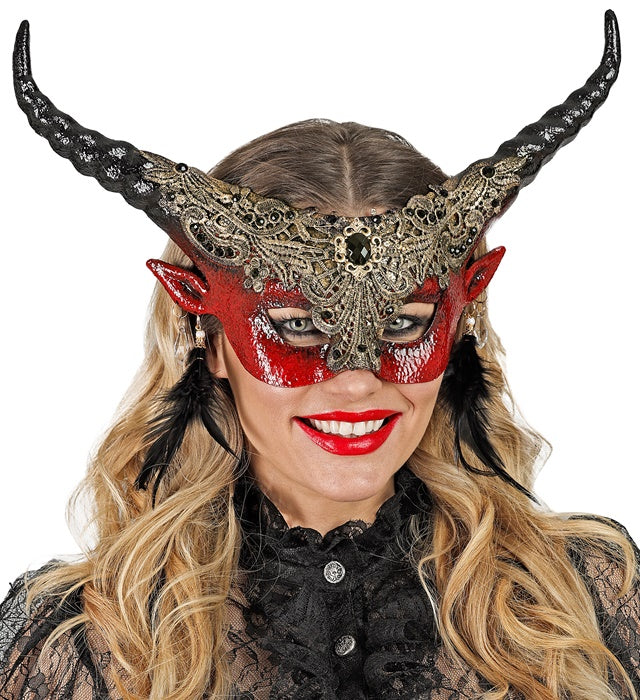 Theater Augenmaske roter Teufel mit Hörnern