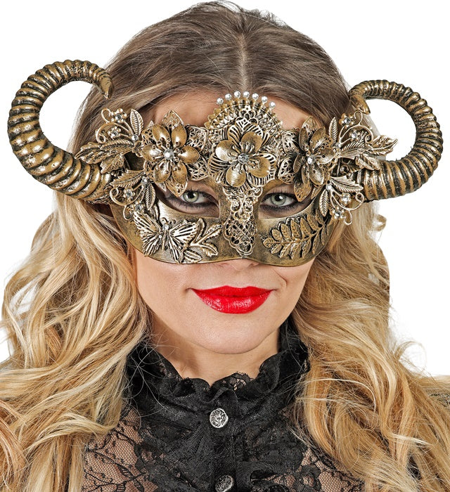 Theater-Augenmaske Goldener Widder in goldener Farbe mit detailreichem Design