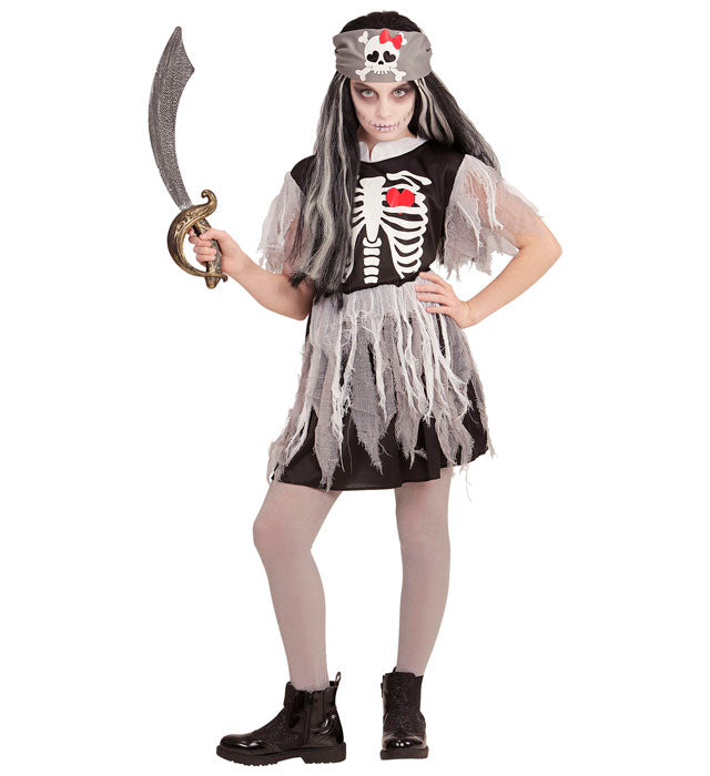Geisterschiffpiratin Kostüm mit Kleid und Kopftuch auf weißem Hintergrund