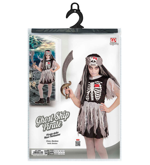 Geisterschiffpiratin Kostüm mit Kleid und Kopftuch auf weißem Hintergrund