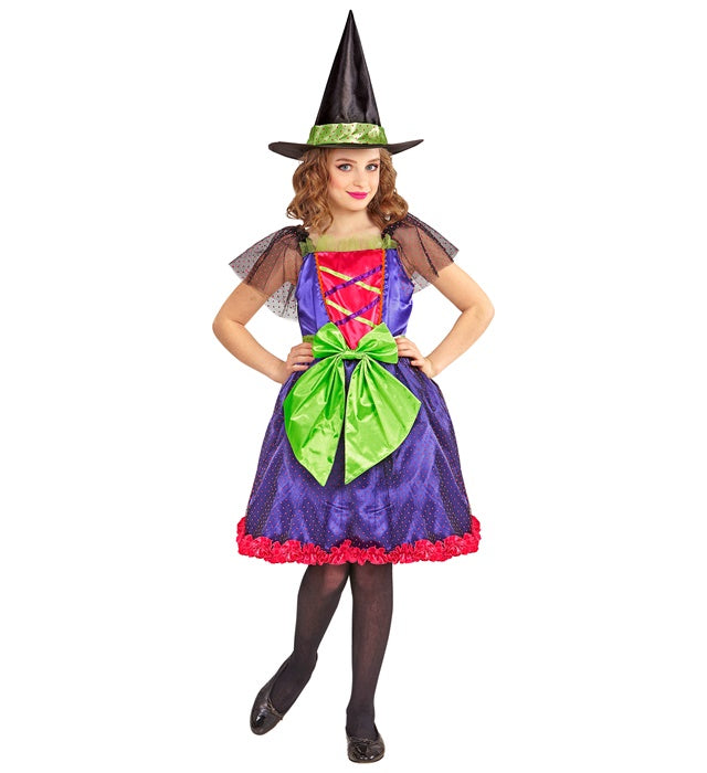 Hexen-Kostüm mit schwarzem Kleid und spitzem Hexenhut für Fasnacht