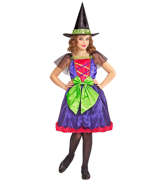 Hexen-Kostüm mit schwarzem Kleid und spitzem Hexenhut für Fasnacht