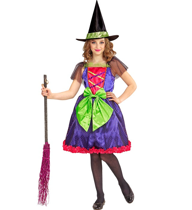 Hexen-Kostüm mit schwarzem Kleid und spitzem Hexenhut für Fasnacht
