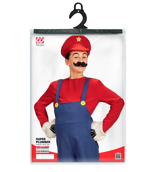 Super Klempner Kostüm mit Latzhose, Oberteil und Mütze