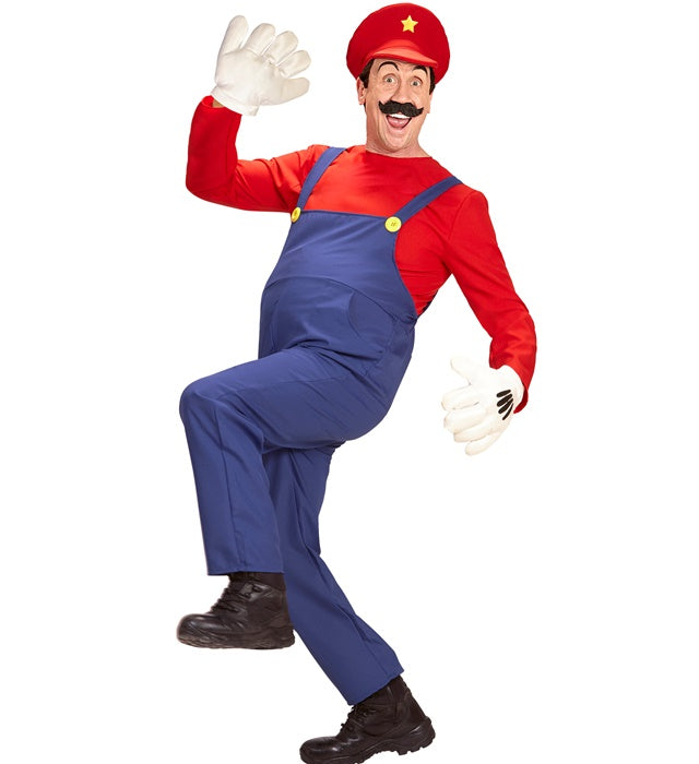 Super Klempner Kostüm mit Latzhose, Oberteil und Mütze für Fasnacht