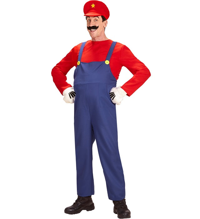 Super Klempner Kostüm mit Latzhose, Oberteil und Mütze für Fasnacht