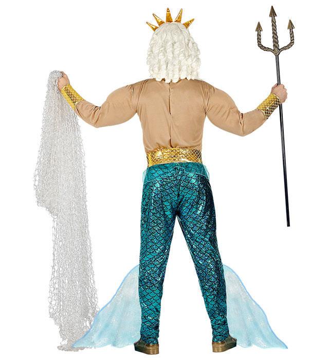 Poseidon Kostüm mit Muskelshirt, Hose, Gürtel, Armbändern und Krone