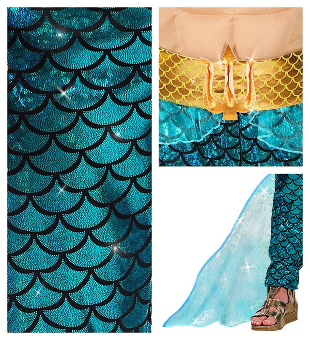 Poseidon Kostüm mit Muskelshirt, Hose, Gürtel, Armbändern und Krone