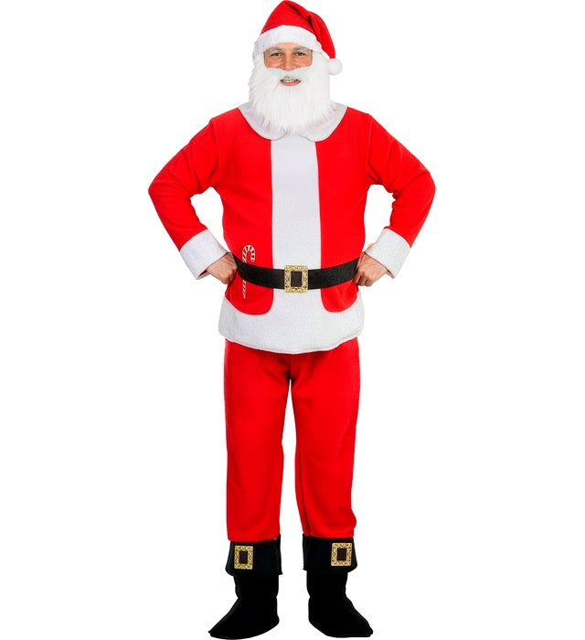 Weihnachtsmann Kostüm mit wattiertem Bauch, roter Hose und Mütze mit Bart