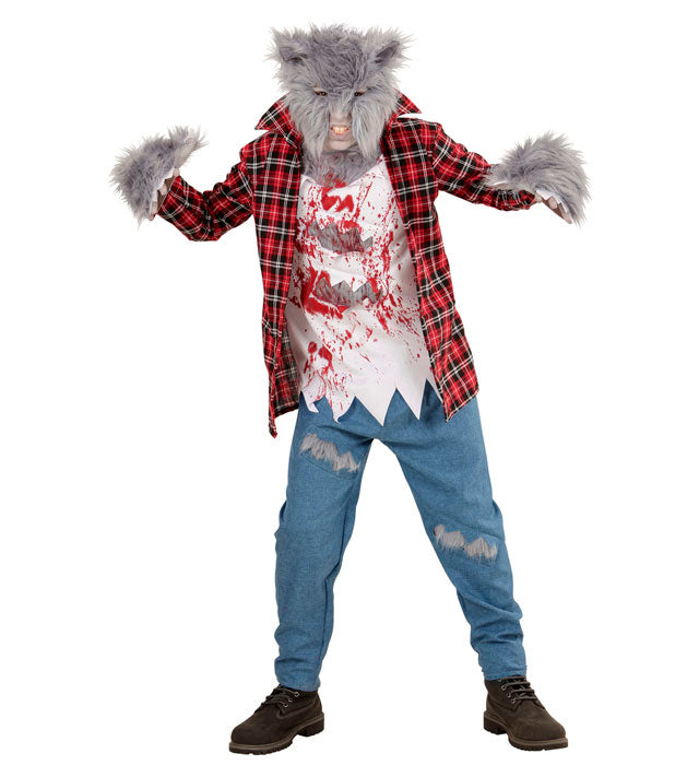 Werwolf-Kostüm mit Maske, Hemd, Hose und Handschuhen für Fasnacht
